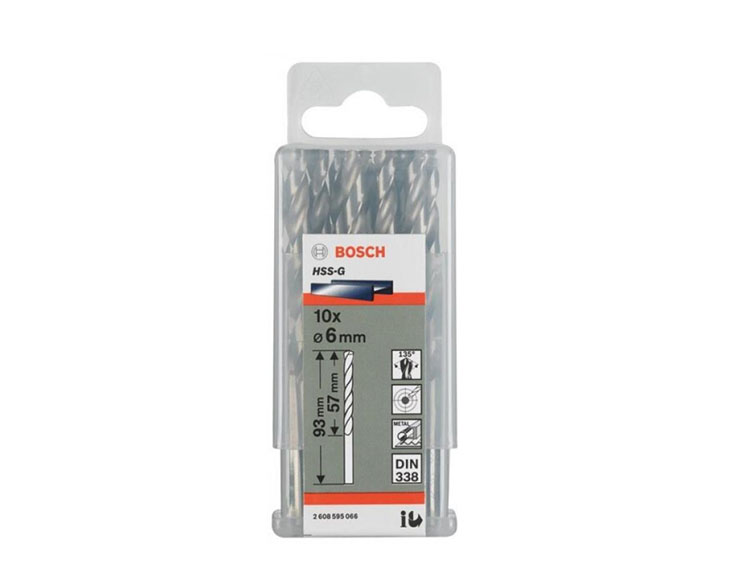 Bộ mũi khoan sắt Bosch 6mm HSS-G (Hộp 10 mũi)