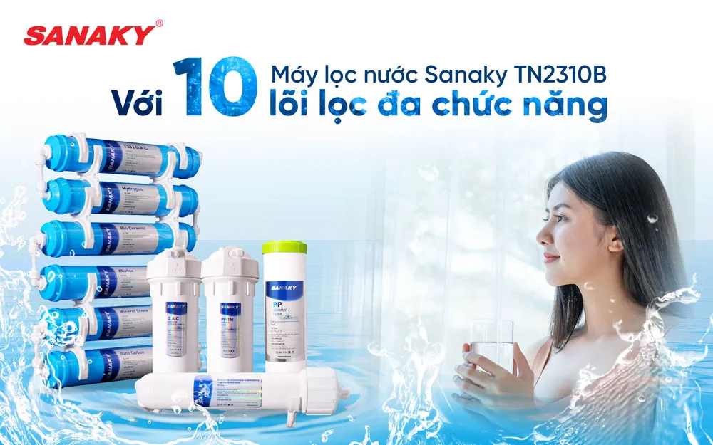 Máy lọc nước Sanaky TN2310B với 10 lõi lọc đa chức năng