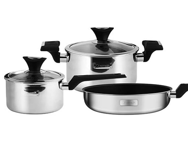Bộ Nồi Chảo Inox Cao Cấp 3 Lớp Đáy Liền Elmich EDA-0866